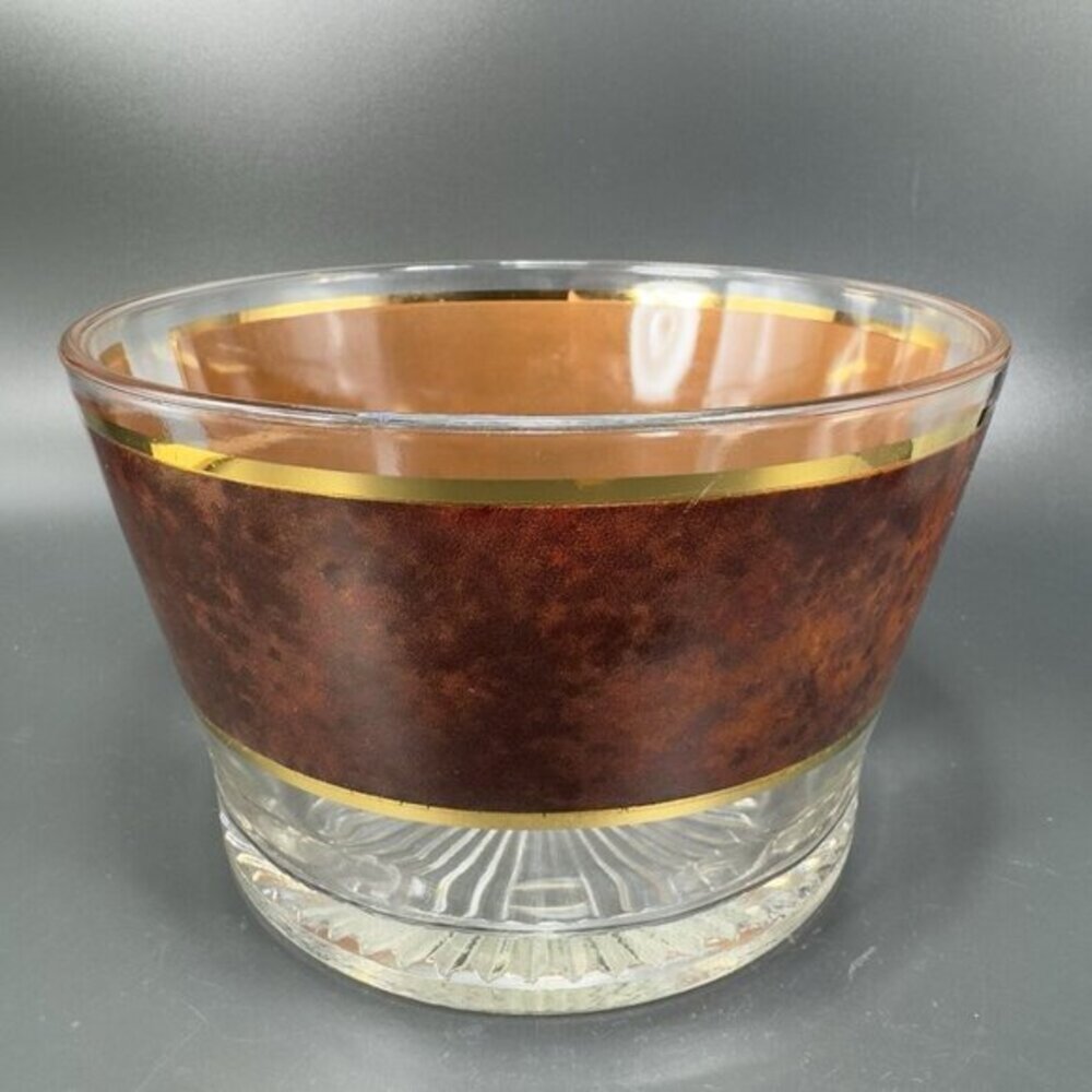 Culver Faux Tortoise Banded Ice Bucked Large Bowl‎ Dish Brown Barware Vintage